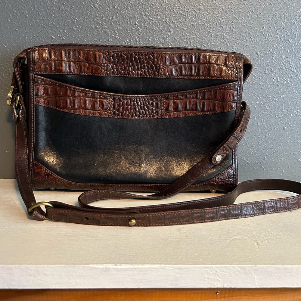 Vintage Brahmin Black with Brown Crocodile Embossed Trim Crossbody
